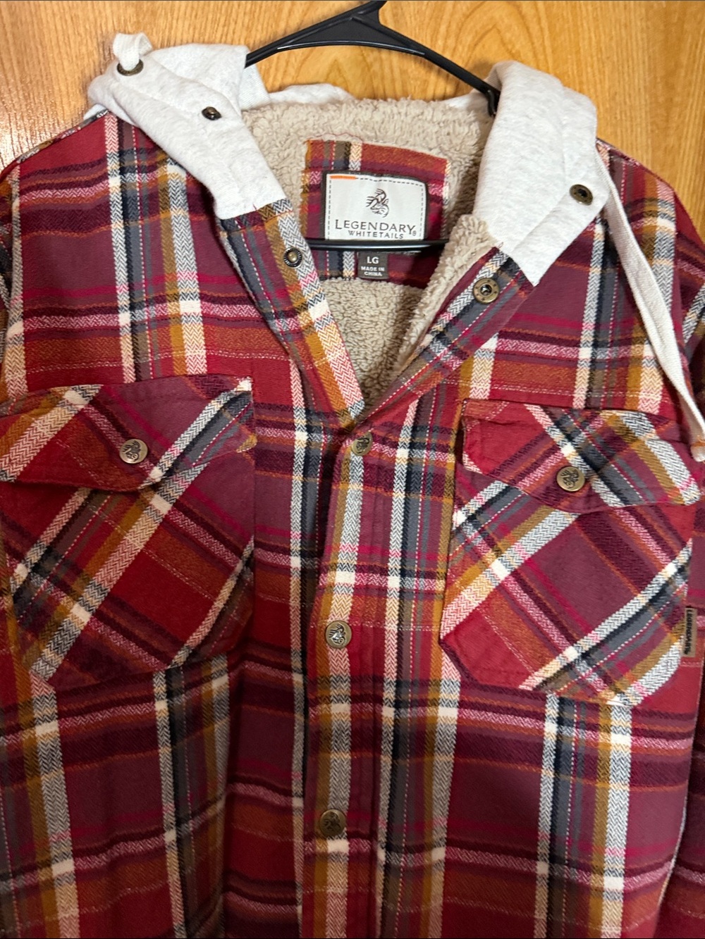 Legendary Whitetails Red Plaid Sherpa-Lined Hooded Flannel Jacket